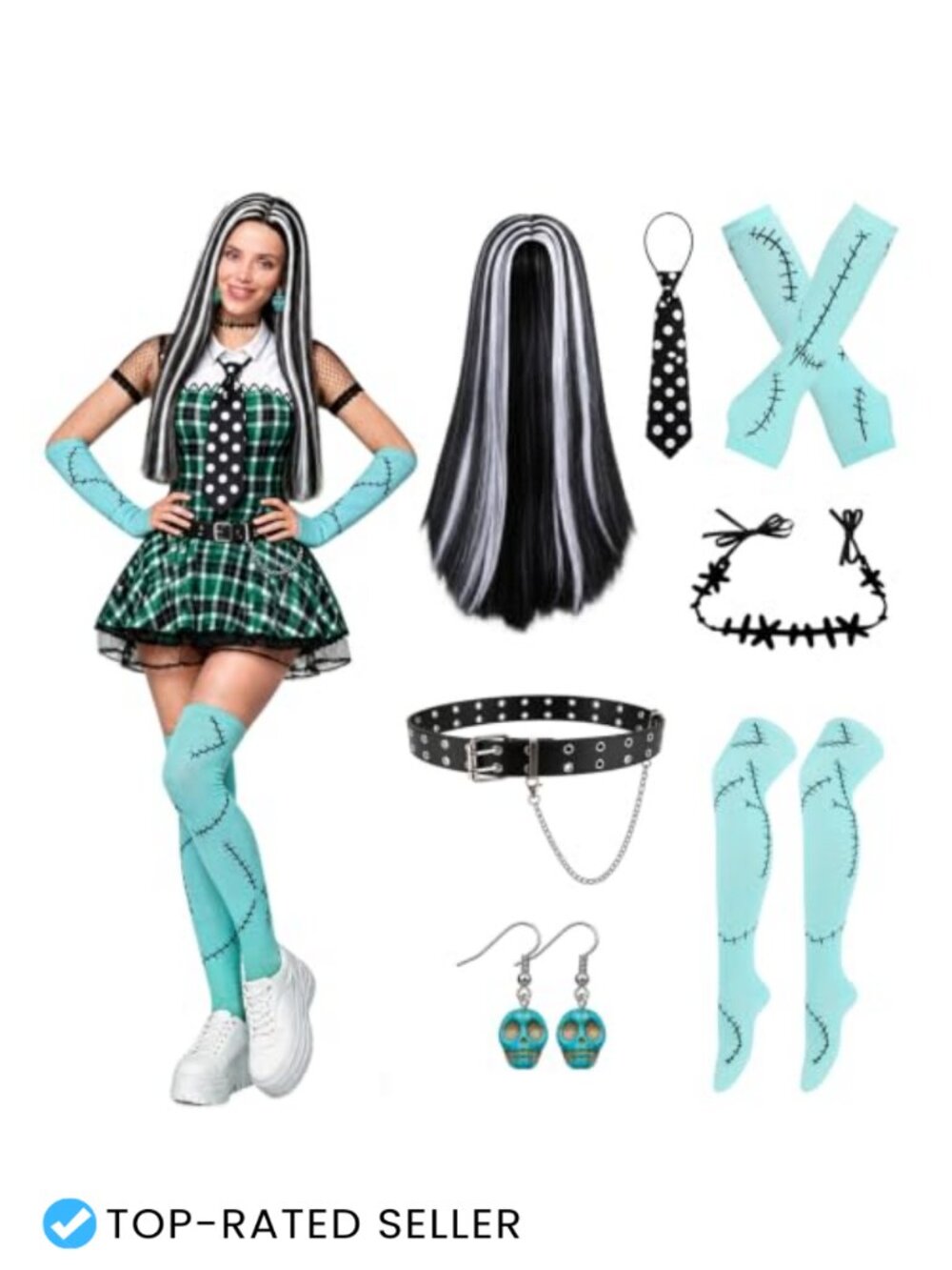 7 Pc Halloween Monster Girl Costume Set Stitched Gothic Accessories